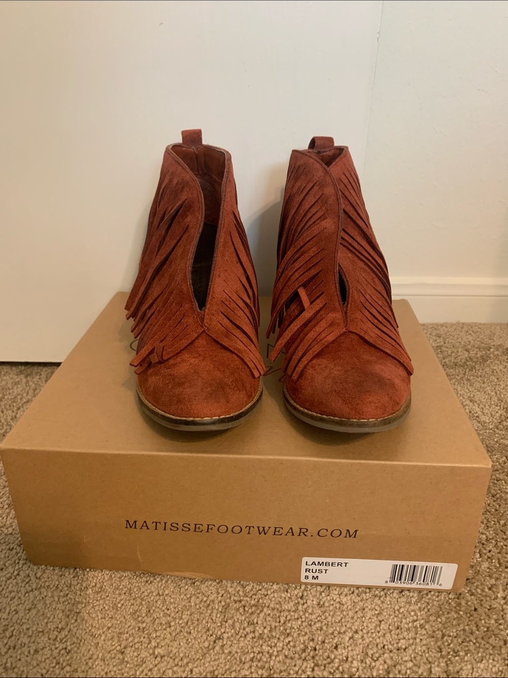 Matisse Rust Suede Fringe Booties